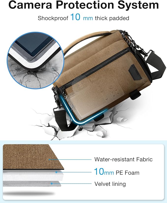 BAGSMART Small Camera Sling Bag for Photographers, Compact Camera Shoulder Bags for DSLR/SLR/Mirrorless Cameras, Waterproof Crossbody Camera Case with Tripod Holder, Khaki