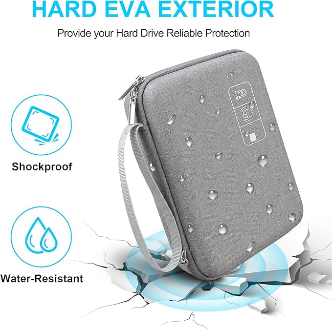 Lacdo Hard Travel Electronic Organizer Case for MacBook Power Adapter Charger, Cables, Cords, Apple Pencil, Mouse, Power Bank, USB Flash Disk, SD Cards EVA Protective Portable Accessories Bag, Gray
