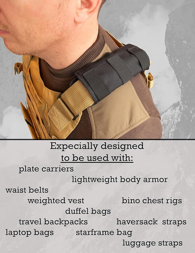 Shoulder Strap Pad for Optimal Weight Distribution, Plate Carrier Shoulder Pads with Velcro, Backpack Strap Pads, Shoulder Strap Cushion for Tactical and Weighted Vests, Body Armor, Waist Belts