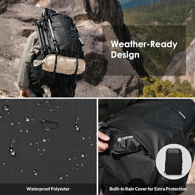 TARION Large Camera Backpack for Photographers - 35L Expandable DSLR Waterproof Camera Bag with 16" Laptop Compartment & Side Access & Adjustable Waist Strap & Rain Cover (Xprober)