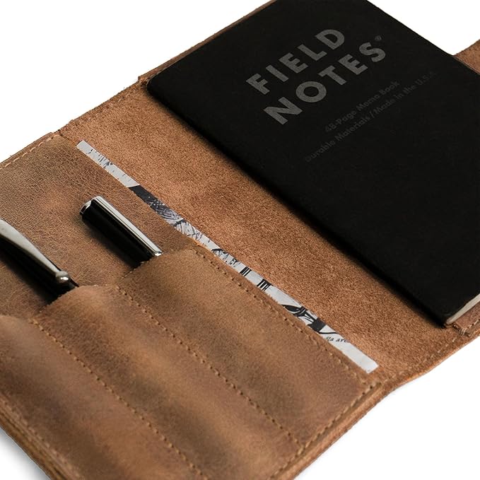 Rustic Cover for Field Notes (3.5 x 5.5 in. Notebook not Included) with Pen Slots, Protective Storage for Journal, Full Grain Leather, Handmade (Single Malt Mahogany)