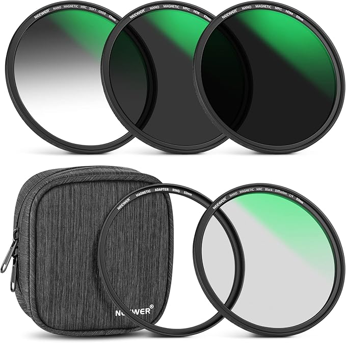 NEEWER 52mm 5 in 1 Magnetic ND Lens Filter Set, Black Diffusion 1/4 Filter, Soft GND8, ND8, ND64 Magnetic Adapter Ring, HD Optical Glass/Water Repellent/30 Layers Nano Coatings/Scratch Resistant
