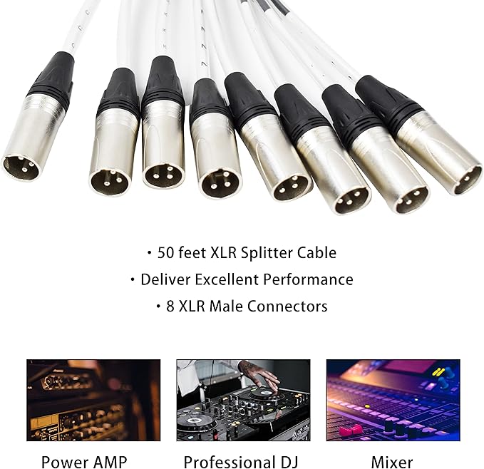 PRORECK 8-Channel Low Profile XLR Send Circuit Board Snake Cables, XLR Splitter Cable for Live, Recording, Stage, Studio, 50 Feet Long (PR-8 * 50)