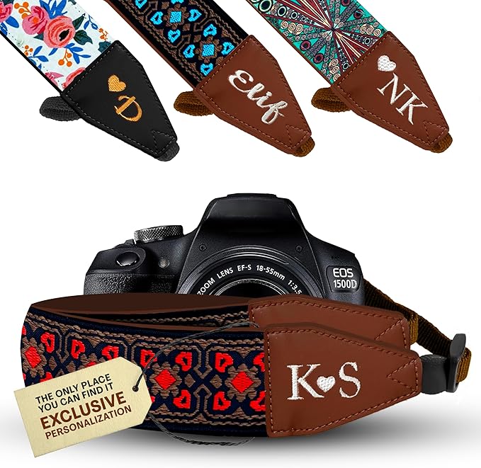 Art Tribute Camera Strap for All DSLR and Mirrorless Cameras. Add Your Name Or Initials Make It a Personalized Gift