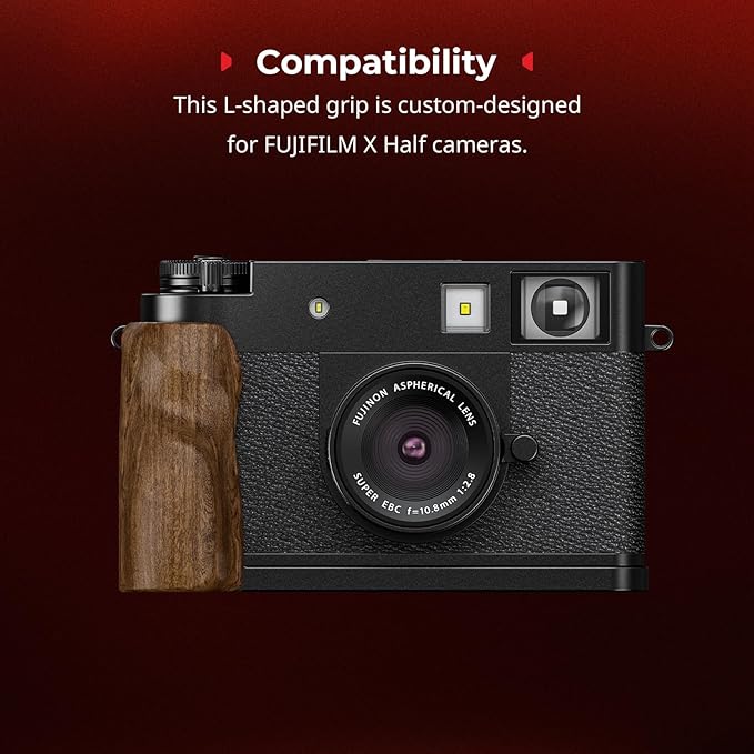 SMALLRIG X Half Wooden L-Shaped Mount Plate for FUJIFILM, L Plate with Ergonomic Wood Side Handle, Includes Hot Shoe Cover (Black) - 5224