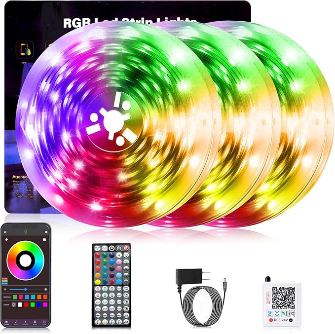 Led Lights for Bedroom Smart App Controlled 300FT(3 Rolls) RGB Strip Lights for Bedroom, Sync with Music, Ideal for Home Party and Room Decoration