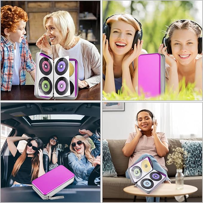 UENTIP 96 Capacity CD Case,Portable DVD Hard Plastic Case Holder CD Organizer Wallet Protective DVD Storage (96, purple)