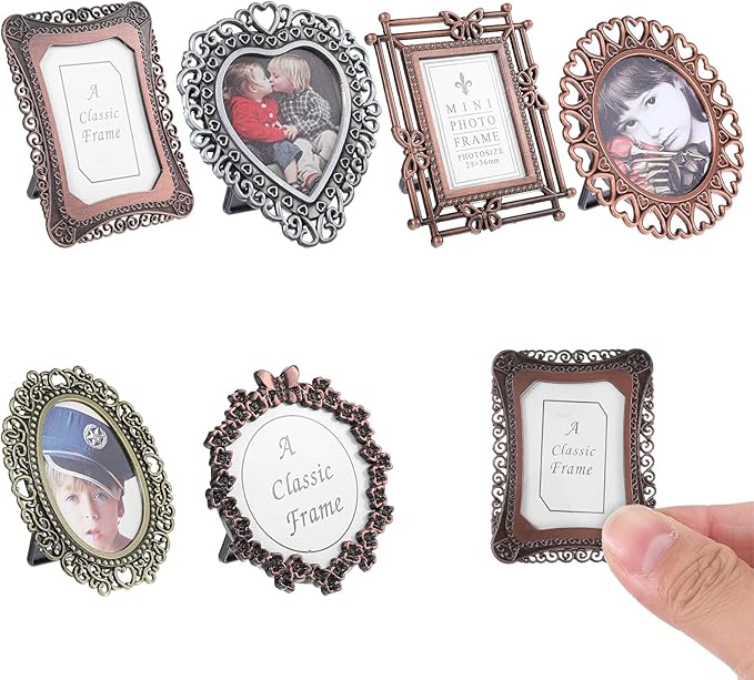 6 Pcs Mini Vintage Picture Frame,1 Inch Size Picture Frames Tiny Metal Pictures Frames 1" Antique Mini Pictures Frame for Tabletop and Wall Display Old Fashioned Photo