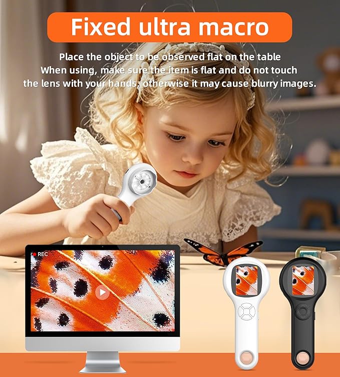 Microscope for Kids, Portable Digital Microscope with 500X Magnifying Glass, Handheld Camera Mini Pocket Magnification, Educational Christmas Birthday Gifts for Ages 4 5 6 7 8 9 10 11 12