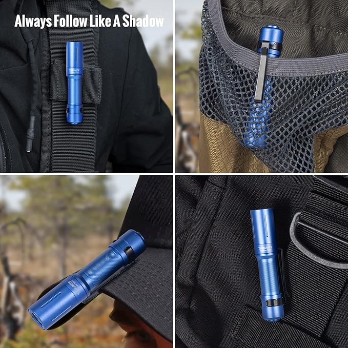 ThruNite EDC Flashlight Archer Mini, 405 Lumens Tail Switch LED Flashlight, USB C Rechargeable Little Pocket Penlight for Camping, Outdoor, and Emergency - Blue Cool White