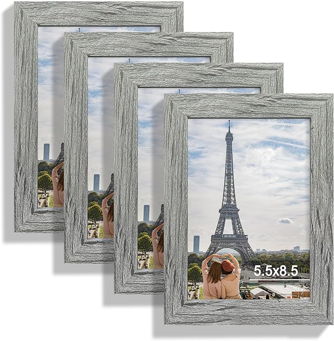 5.5 x 8.5 Diploma Frame Set of 4, Made of Real Glass and Grey Frame, 5.5 by 8.5 Photo for Wall or Tabletop