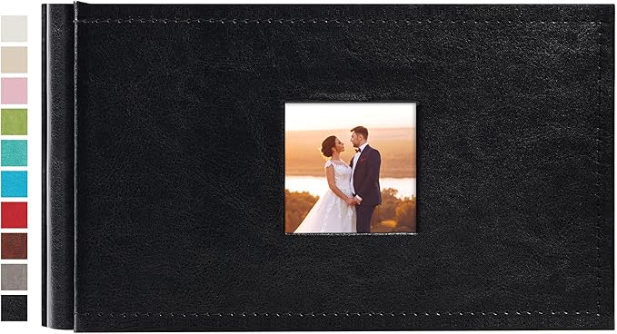 potricher Small Photo Album 4x6 100 Photos Leather Cover Picture Book with 100 Horizontal Pockets for Family Wedding Anniversary and Baby (Black)