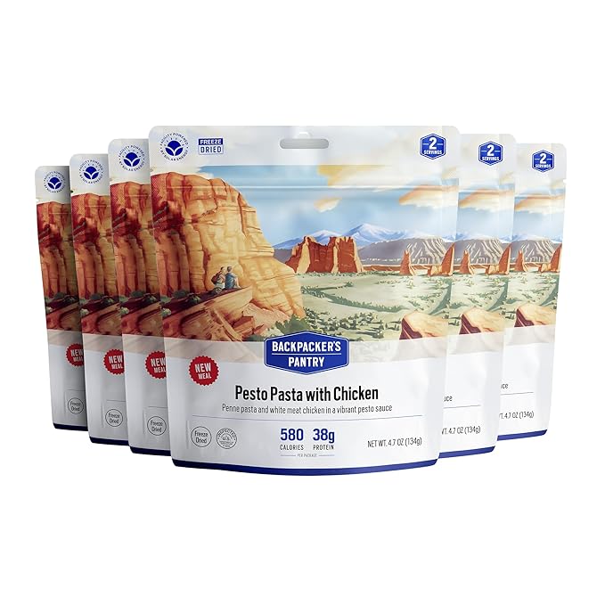 Backpacker's Pantry Pesto Pasta with Chicken | Freeze Dried Backpacking & Camping Food, 6 Count - Emergency Food - 6 Count