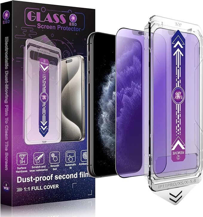 SHANG PIN JIA 2 Pack Anti Blue Light Matte Screen Protector for iPhone 11 Pro and iPhone xs and iPhone x 5.8-Inch Auto Dust Removal, No Bubbles, Tempered Glass Film, Easy Installation