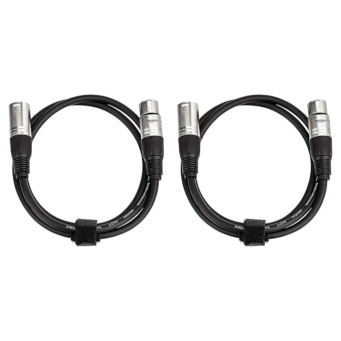 Amazon Basics 2-Pack XLR Microphone Cable for Speaker or PA System, All Copper Conductors, 6MM PVC Jacket, 3 Foot, Black