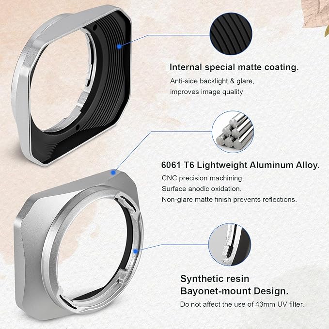 Haoge Bayonet Lens Hood Metal Squaret for Fujifilm XF 23mm F2 R WR,XF 35mm F2 R WR, XC 35mm F2 Lenses, XF35mm f2, XF23mm f2, XC35mm Hood Shade, Replaces Fuji LH-XF35-2 Lens Hood Silver