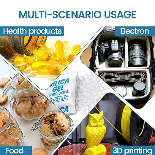 100PCS 2g Silica Gel Packets, Moisture Absorbers Desiccant Packs for Storage, Clothes, Shoes, Electronics, 3D Printer Filament, Jewelry, Spices, Safes, Tools
