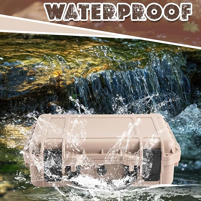 Relaxweex 1 Pcs 8.5 x 6.5 x 3.7 Inch Waterproof Hard Case with DIY Customizable Foam Insert Portable Protective Case with Knife for Camera Drones Equipments Tools Test Instruments (Tan)