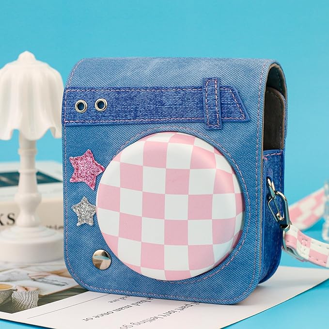 Frankmate Protective Case Compatible with Fujifilm Instax Mini 41 Camera, Sweetheart Denim Camera Bag with Pocket and Adjustable Shoulder Strap
