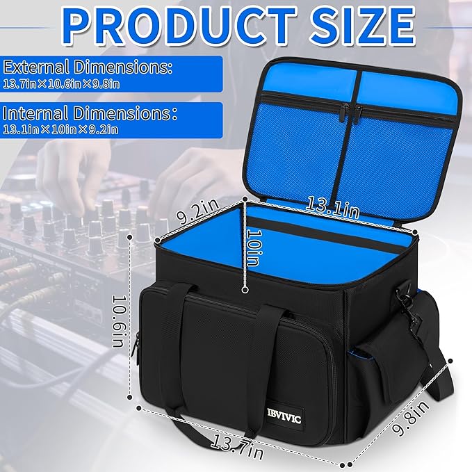 DJ Cable File Bag with 6 Detachable Dividers High Capacity Gig Cable Bag for Cords,DJ Gear,Sound Instrument and Accessories, Blue