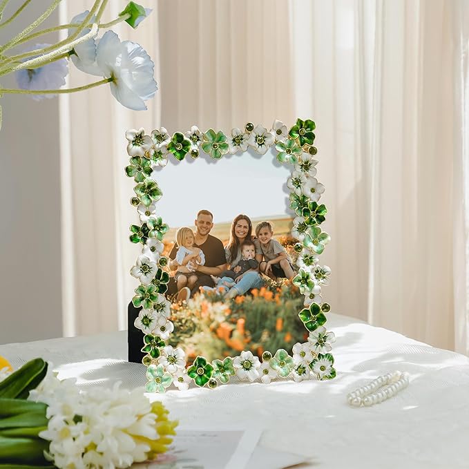 Green Flower Picture Frame 5x7 Blossom Photo Frame for Tabletop Display, Decorative Flower Design Home Decor