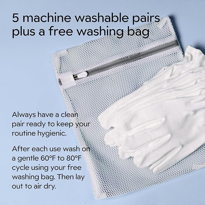 Clearbody Organics Organic Cotton Gloves - 5 Pairs, Large, White - Moisturizing Gloves for Dry Hands - Cotton Liners for Overnight Hydration