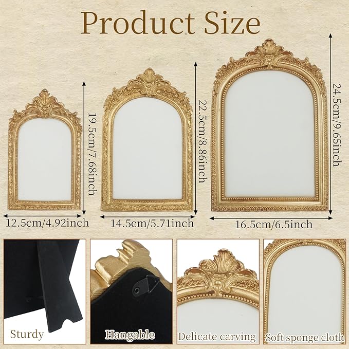 3 Pcs Gold Jewelry Display Stands with Velvet Earring Tray Frame Vintage Jewelry Holder Resin Photography Props Baroque Necklace Organizer for Women Weddings Valentine's Day Backing Gifts