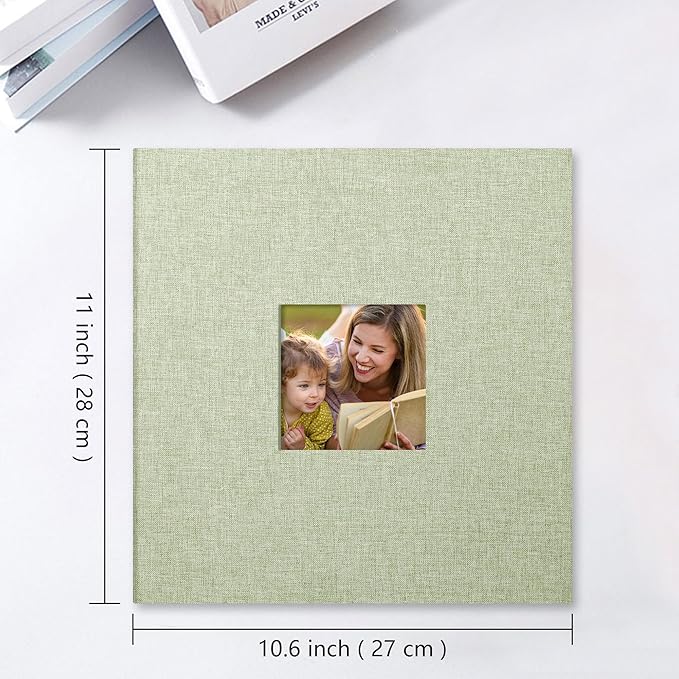 Vienrose Photo Album Self Adhesive 13x12.6 for 600 Photos Linen Scrapbook 120 Pages Grassgreen