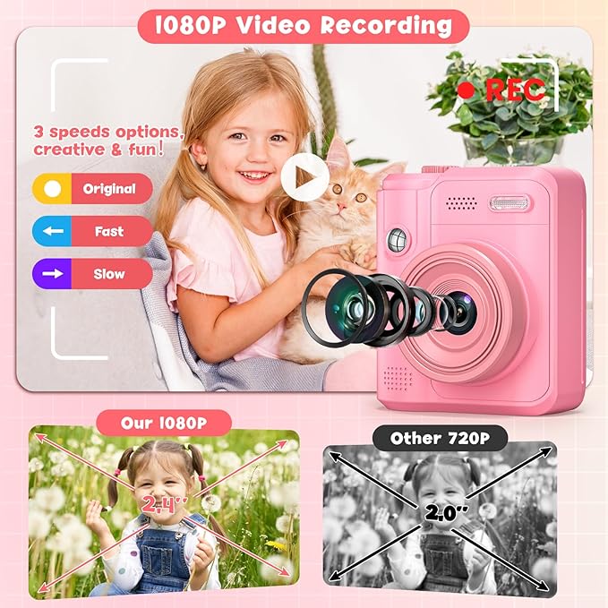 Kids Camera Gifts for Girls Boys - Christmas Birthday Xmas Gift for Girl Boy Age 3 4 5 6 7 8 9 10 11 12 Year Old - Instant Print Digital Toys Ages 3-5 6-8 8-12 Years Olds - Toddler Learning Kid Toy