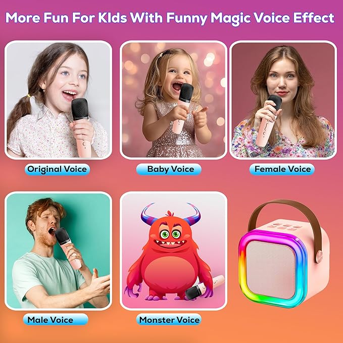 Mini Karaoke Machine for Kids KTV Machine for Kids Mini Karaoke Machine with 2 Wireless Microphones，Kids Karaoke Machine High Sound Quality Kids Karaoke with Easy Connectivity (White - 2 Mics)