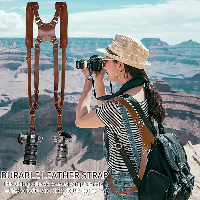 Camera Harness,Black Camera Straps for Photographers,Leather Dual Camera Strap for Two DSLR/SLR Cameras