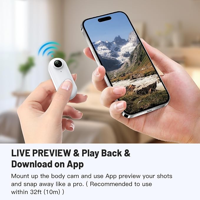 Meoilkolnm Mini Body Camera, Wearable Action Body Cam, Thumb Size Hands Free Recording Body Worn Camera, Premium Portable Camcorder Mount Anywhere for Pet Walking, Work, Travel (White, 128GB)
