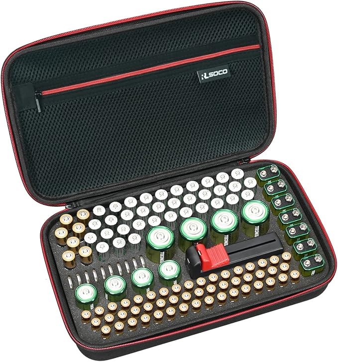 RLSOCO Battery Organizer Storage Case - Waterproof Holder Stores Up to 120+ Batteries: AA AAA C D 9V and More - Black (Case Only,Batteries ＆ Battery Tester are Not Included)
