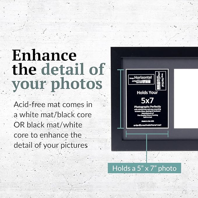 Creative Letter Art - 2 Opening 5x7 Black Picture Frame with 10x12-inch Black Mat Collage including Full Strength Glass, Alphabet Photography