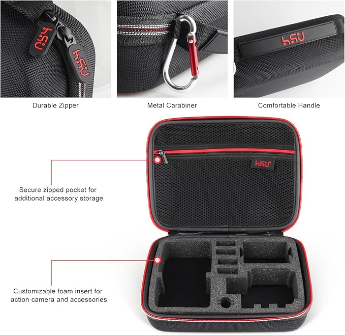 HSU Middle Protective Carrying Case for GoPro Hero 13, 12, 11, 10, 9, 8, 7, 6, 5, 4 Black and Accessories, Compact and Safe Action Camera Travel Storage Solution for Adventurers