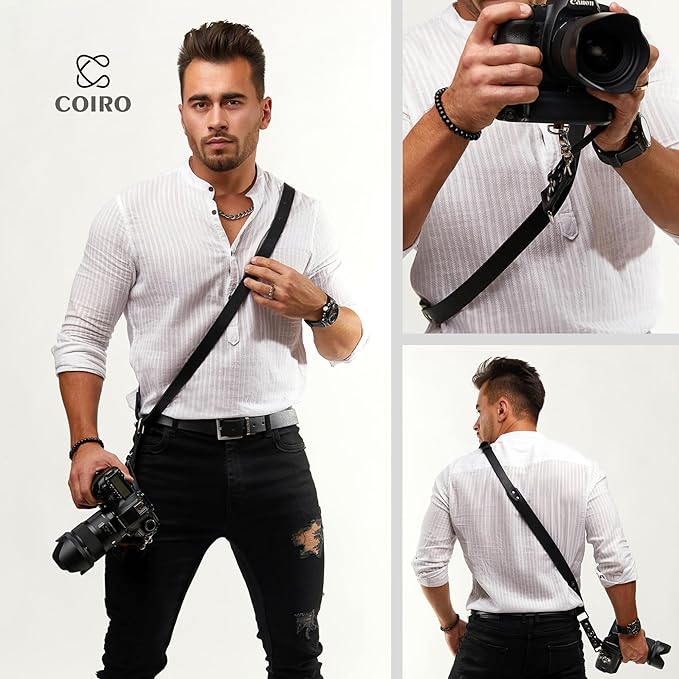 C Coiro Leather Camera Strap for One Camera Professional Single Leather Harness Shoulder Strap Quick Release