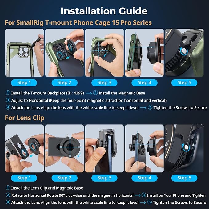 SMALLRIG 1.33X Anamorphic Lens for Mobile Phone, 2.4:1 Wide Screen Deformation Filmmaking Lens with T-Mount, Phone Cinematic Lens for iPhone 15/14 / 13/12, for Samsung S21 / S22 Series - 4590