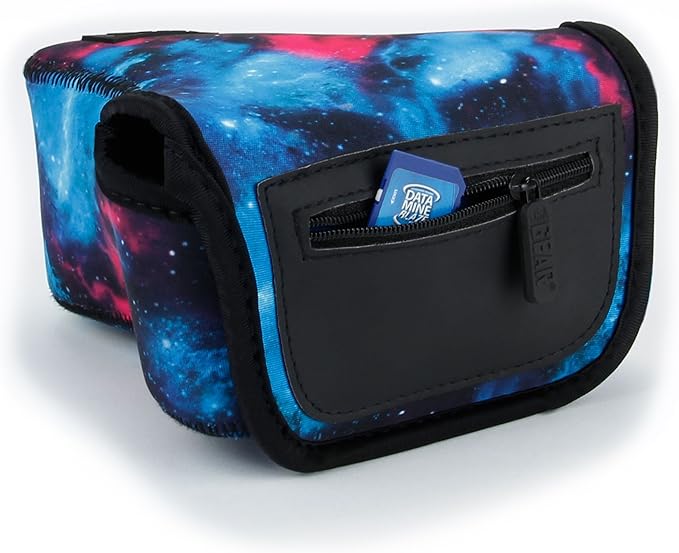 USA Gear Camera Sleeve (Medium) for Compact SLRs Compatible with Canon EOS R100 Nikon Z30 Sony ZV-E10, and more - Padded Neoprene DSLR Case with Zipper Accessory Pocket & Belt Loop (Galaxy)