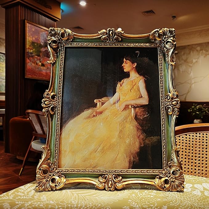 CISOO 8x10 Vintage Picture Frame Antique Ornate Green and Gold Photo Frame, for Table Top and Wall Display, Decorative Floral Design Retro Home Decor, Photo Gallery Art