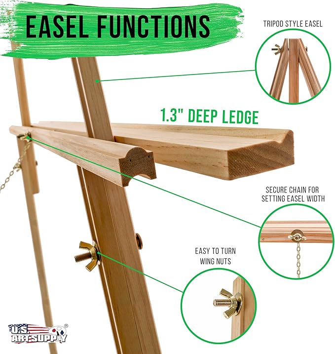 U.S. Art Supply 64" Wooden Easel Stand (4 Pack) - Adjustable A-Frame Tripod for Painting, Drawing, Photos & Signs - Lightweight Easels, Wood Easel Stand for Sign Wedding Display 40" Canvas Capacity