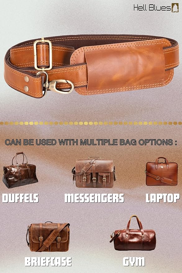 Bag Strap Replacement - Genuine Leather 57" Adjustable Shoulder Strap for Messenger, Laptop, Camera, Travel Bags