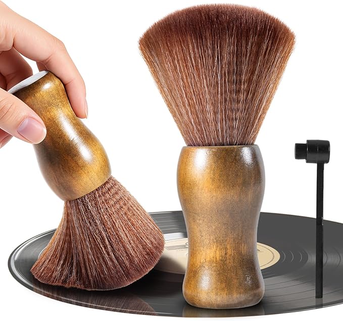 SIMPOR Vinyl Record Cleaning Kit with Stylus Brush, Anti Static Soft Velvet Record Brush Cleaner for LP Albums Turntable Player, Retro Wood Handle Dust Remover for Audiophile