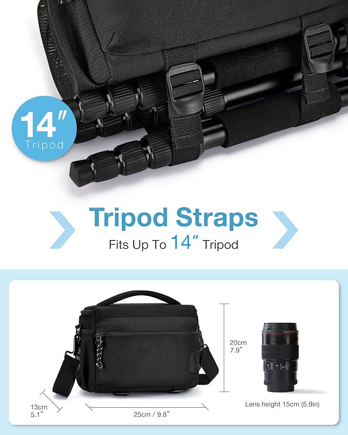 BAGSMART Small Camera Sling Bag for Photographers, Compact Camera Shoulder Bags for DSLR/SLR/Mirrorless Cameras, Waterproof Crossbody Camera Case with Tripod Holder, Black
