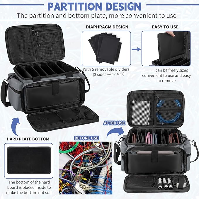 AKOZLIN Cable File Bag with Detachable Dividers for DJ Gear, Sound Instrument Accessories