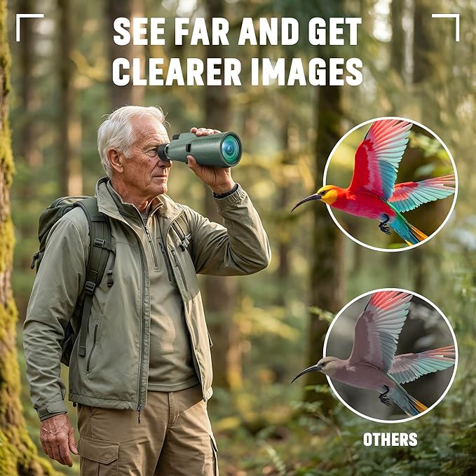 Monocular Telescope - 12x56 High Powered, Compact, Dust-Proof, Waterproof, Handheld Scope with Smartphone Adapter and Metal Tripod - Ideal for Hunting, Stargazing, Birdwatching, and Outdoor Adventures