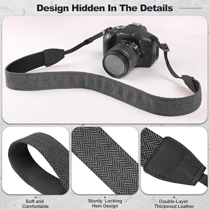 Universal Camera Strap - Camera Neck Strap, Adjustable Shoulder Straps Compatible with Canon, Fujifilm, Nikon, Olympus, Panasonic and other SLR and mirrorless cameras - Black and White Stripes