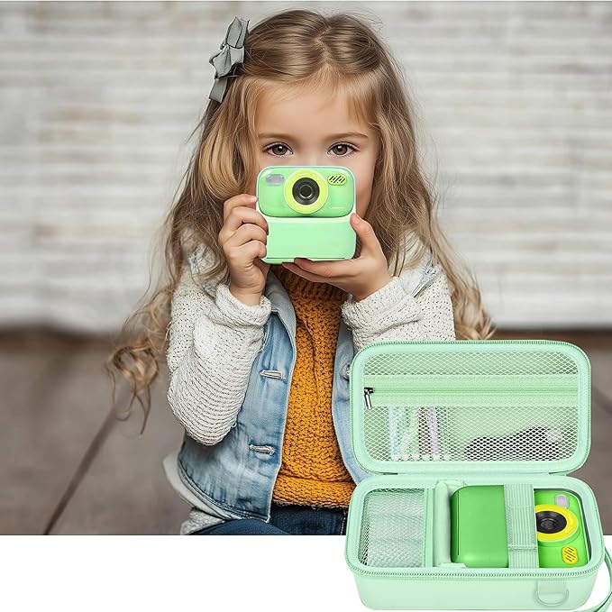 Leayjeen Kids Camera Case Compatible with Cimizi/Gofunly/Aasonida/CAMCLID/LETSHAHA Kids Instant Print Camera, Kids Instant Camera for 1080P Printed Photos,Birthday Gifts for Kids-Green(Case Only)