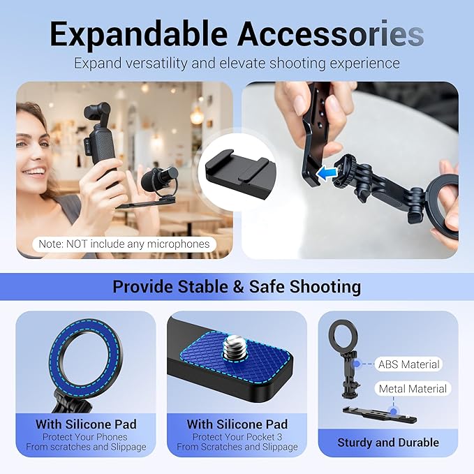Magnetic Phone Holder for DJI Osmo Pocket 3 Xtra Muse,Cellphone Pocket3 Mount Accessories with Arca Swiss Design & 1/4"-20 & Angle Adjust Phone Stand for Pocket3 Creator Combo,for Tripod Selfie Stick