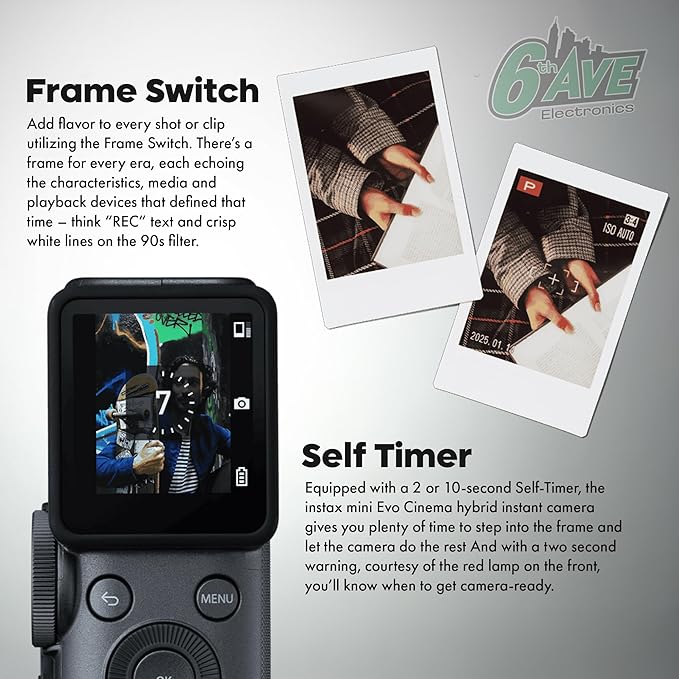 FUJIFILM instax mini Evo Cinema Hybrid Instant Camera 3-in-1 Instant Camera Smartphone Printer Video Camera, Bluetooth, Gen Dial for 10 Decade-Inspired Effects Bundle