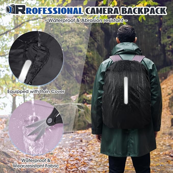 Camera Backpack Camera Bag for Photographers DSLR SLR Mirrorless Camera Cases with Waterproof Rain Cover & Laptop Compartment Fits 14 Inch Laptop,Anti Theft Travel photography backpack,Pink